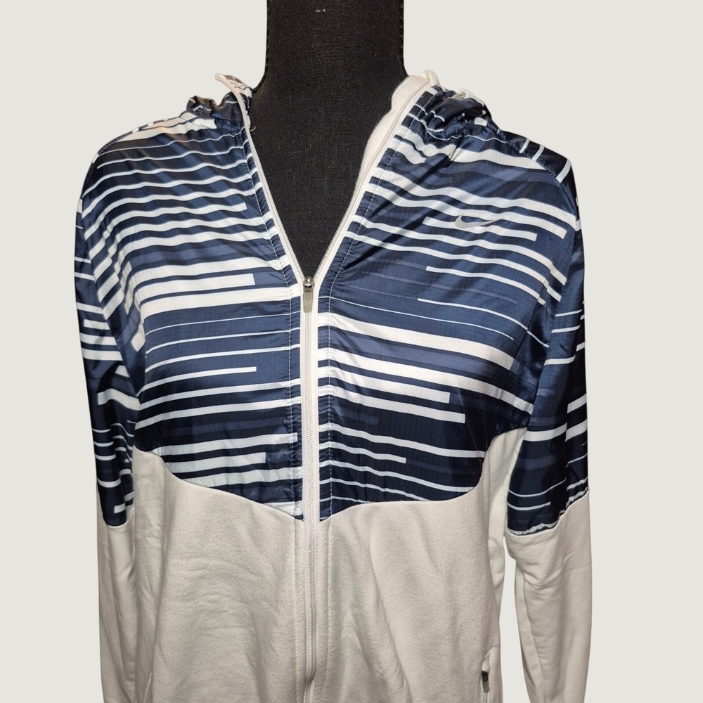 Nike Running Dri-FIT Hooded Jacket Women's XL Blue White Full Zip Athletic